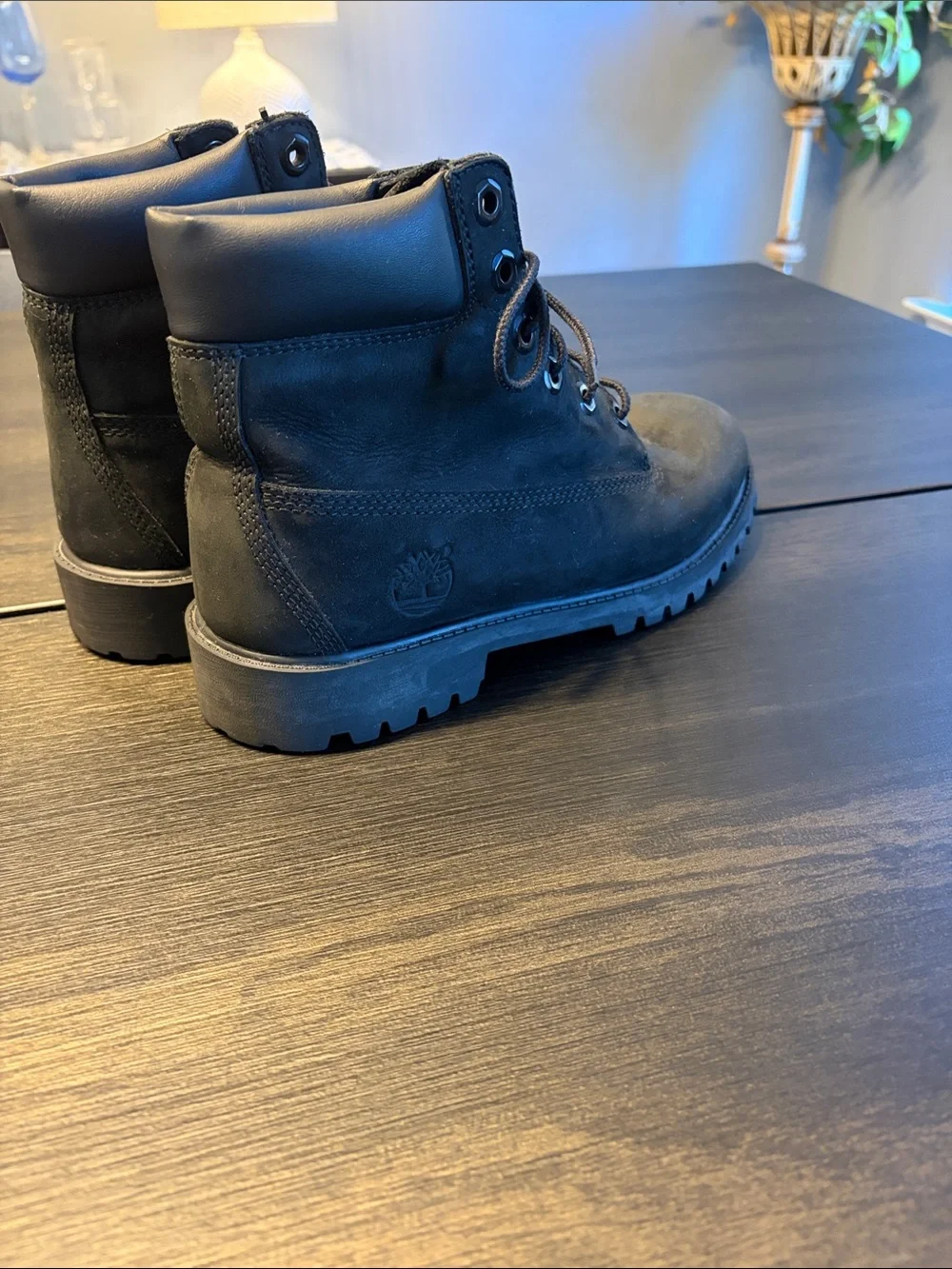Timberland Kids Black Nubuck Lace-Up Boots